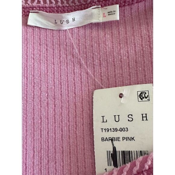 LUSH Women's V-Neck Ribbed Top Pink Short Sleeve Size L Casual NWT - Picture 7 of 7